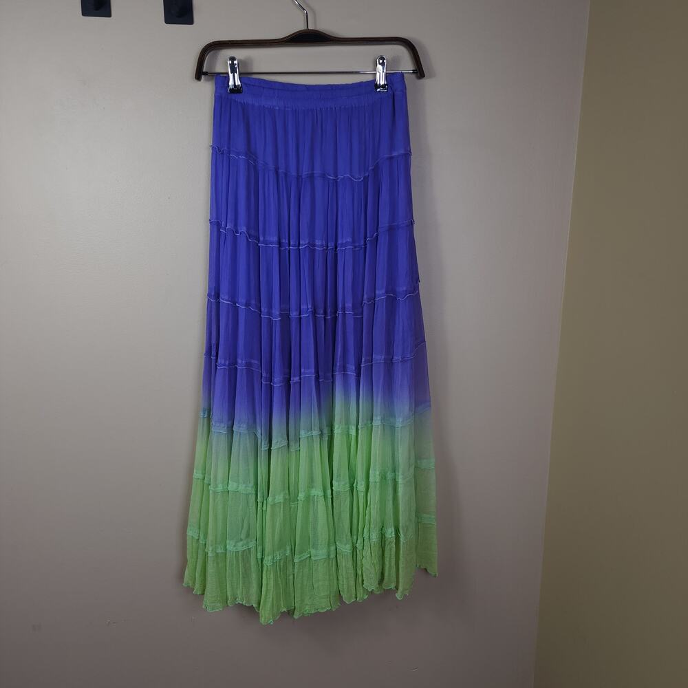 Raga Tiered, Pleated Maxi Skirt Blue Purple Ombre Size S